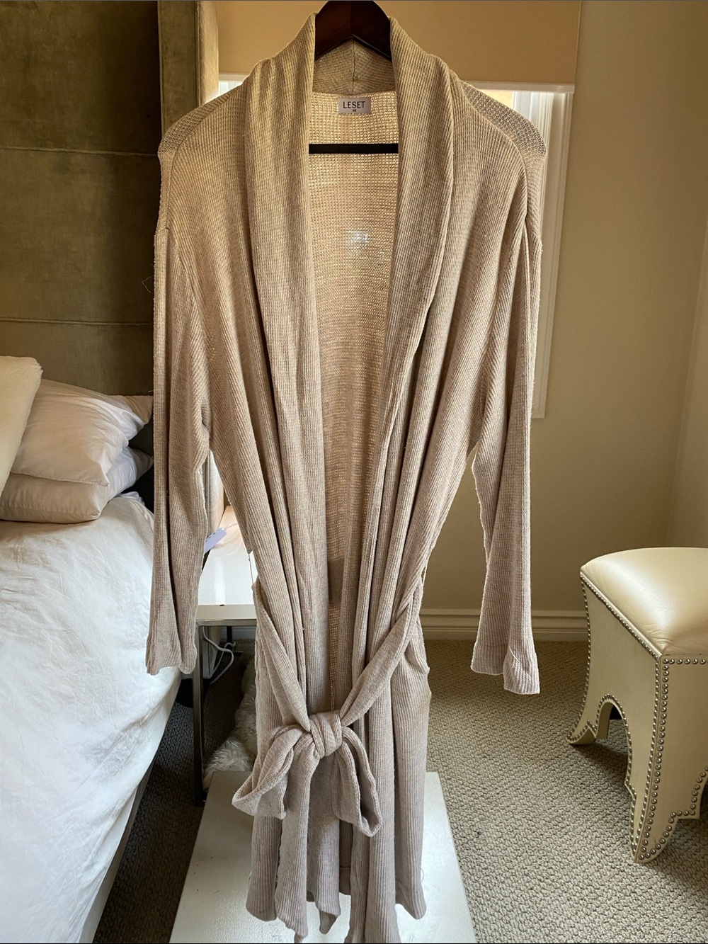 LESET Beige Ribbed Knit Robe 3 Piece Set with Self Tie